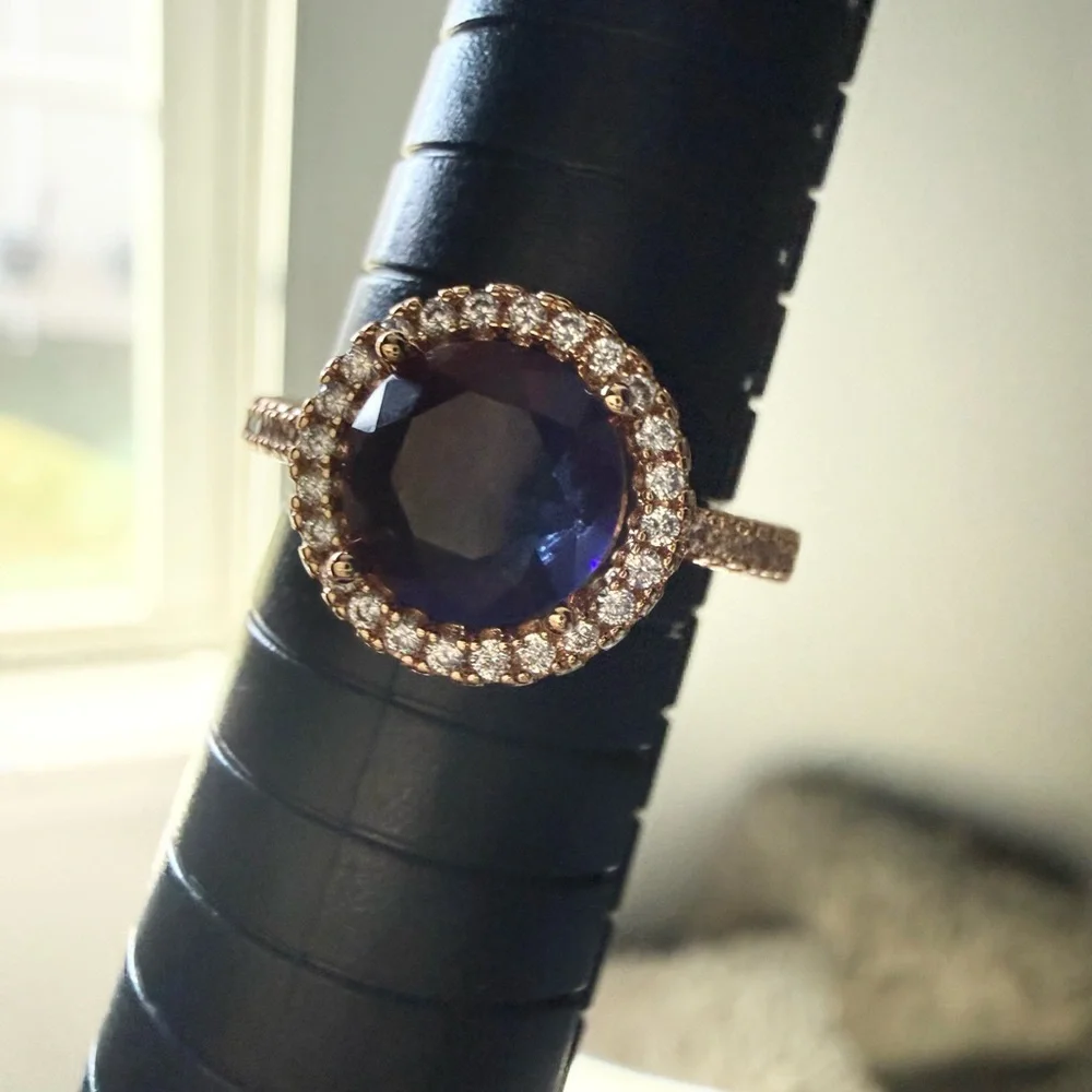 NEW! Pretty Bird Jewelry Gold Halo Ring with Pink Purple Center Stone size 8 - Picture 14 of 16
